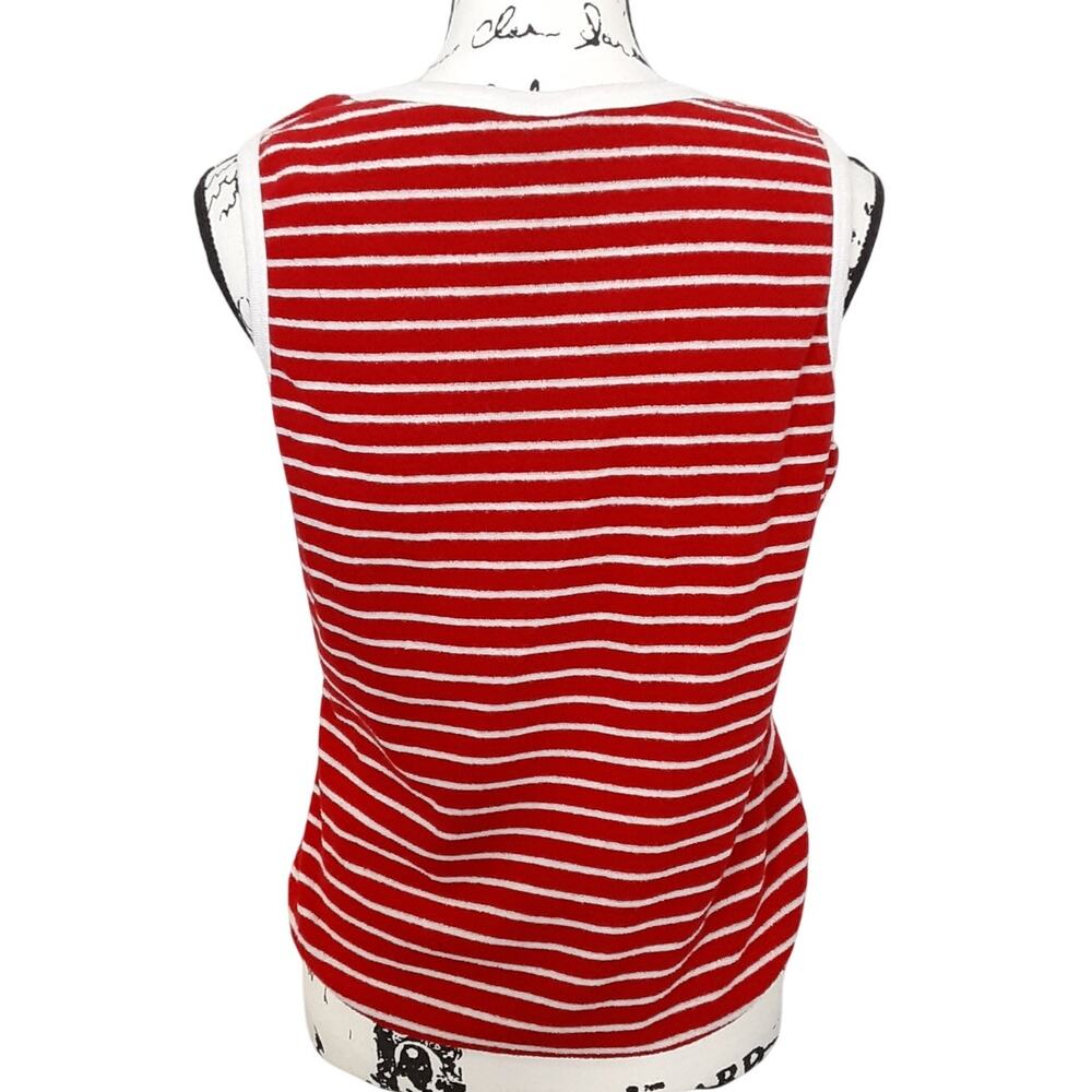 Vintage 90s Tank Top Red White Nautical Stripe Terry Cloth Scoop Neck Womens L - Picture 3 of 8